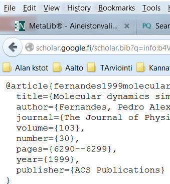 Google Scholarista viitteet