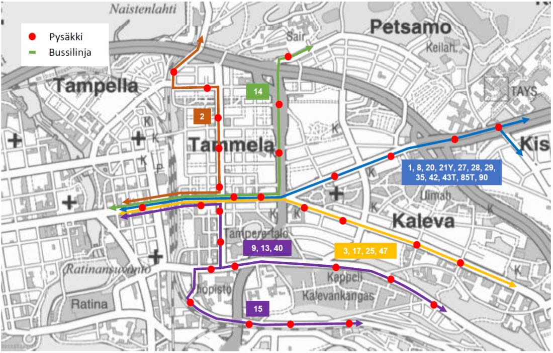 8 (62) Kuva 2.6 Joukkoliikenteen nykytilanne Itsenäisyydenkadulla ja Sammonkadulla Kuva 2.