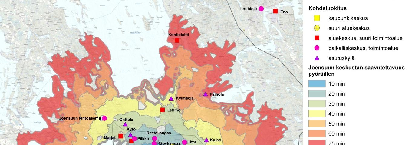 20 Joensuun kaupunki Kuva 11. Joensuun kantakaupungin saavutettavuus pyörällä (= pyöräilyn saavutettavuusalue).