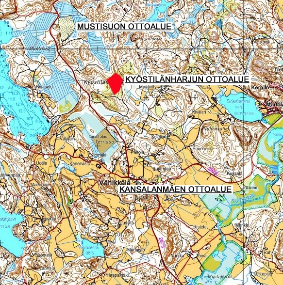 15 (34) Niemisen Sora oy:n Mustisuon ottoalueeseen hankealueelta on etäisyyttä noin 1,3 kilometriä ja Sorajalostus Osmo Kurjenmäen Kansalanmäen ottoalueeseen noin 1,9 kilometriä.