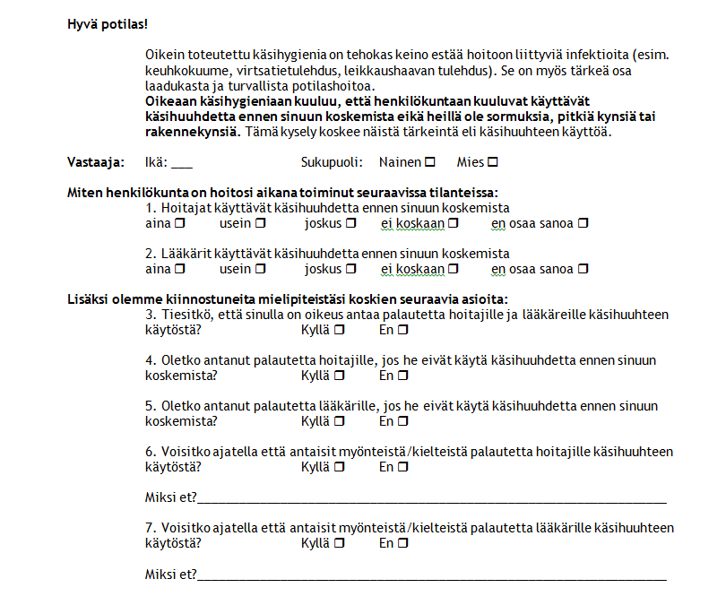 Potilaskyselyt 2011 ja 2016 2011: 447