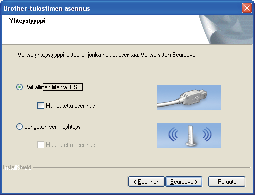 USB Windows Vlitse Pikllinen liitäntä j npsut sitten Seurv. Asennus jtkuu. Kytke USB-kpeli USB-liitäntään, joss on symoli.