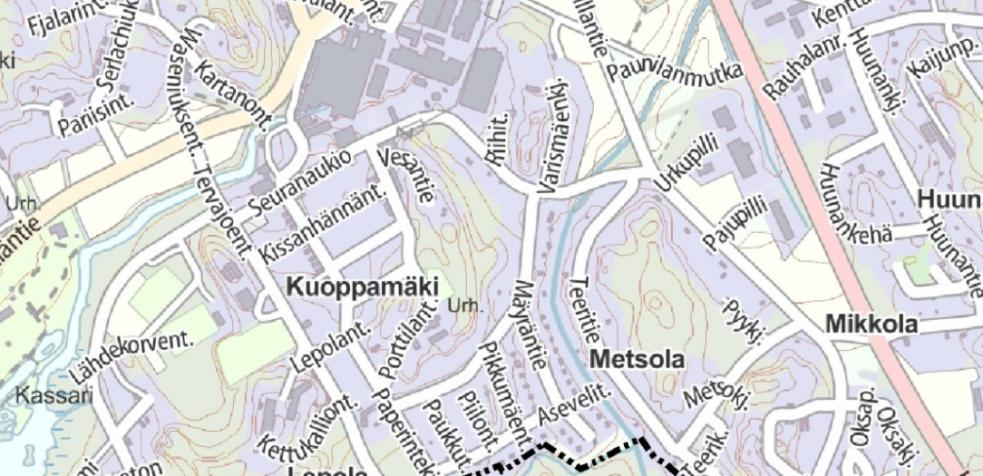 Suunnittelualueen sijainti ja rajaus paskartalla Kaavan tarkitus