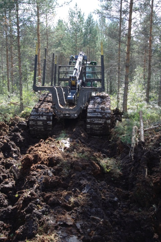 Kuva 5. Etenkin turvemailla roudattoman kauden piteneminen haittaa puunkorjuuta. Kuva: Jari Ala-Ilomäki.