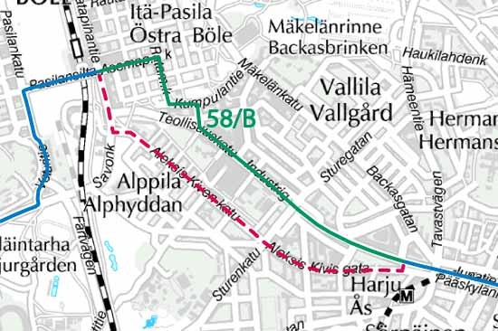 33 Kuva 26. Linjan 58(B) Pasilan poikkeusreitti.