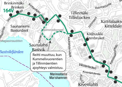 40 Kuva 35. Linjan 164 uusi V-reitti. Linja 201 Linja 201 alkaa liikennöidä myös lauantaisin syysliikenteen alusta lähtien. Muutoksella parannetaan itäisen Espoon ja Luoteis-Helsingin yhteyksiä mm.