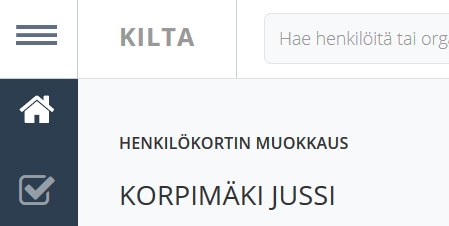 4. Aukeaa Henkilökortin muokkaus -näkymä, joka on henkilötiedot sisältävä lomake. 5. Päivitä tiedot ajan tasalle. 6.