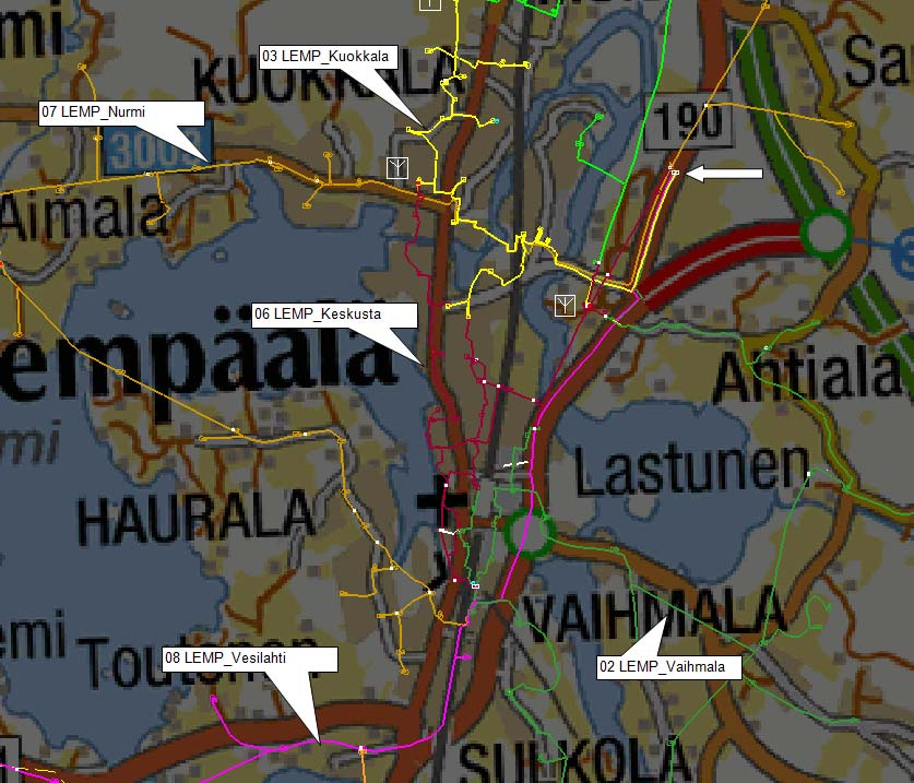 78 (85) Sähköaseman yleissuunnitelma Kuvio 43. Lempäälä pohjoinen -sähköaseman lähdöt. Kuvio 43 mukaisesti pohjoiselta sähköasemapaikalta olisi luontevinta rakentaa viisi lähtöä.