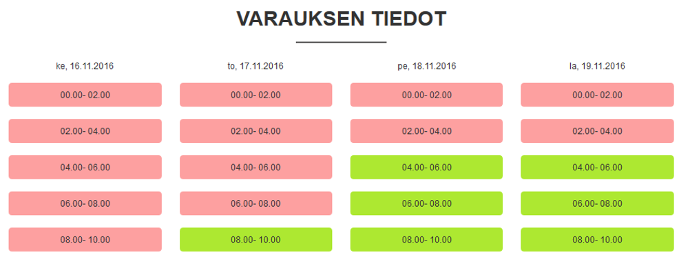 5. Klikkaa haluttua purkuaikaikkunaa varaustilanne näkymässä. a. Punaisiin ikkunoihin ei ole varattavissa aikoja. b. Vihreisiin ikkunoihin voi varata. 6. Klikkaa haluamaasi tarkempaa purkuaikaa. 7.