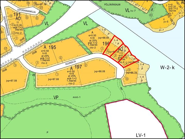 Kuopion kaupunki Pöytäkirja 3/2017 10 (50) 36 Tontit on osoitettu asemakaavassa erillispientalojen korttelialueeksi (AO). Tontit ovat omarantaisia. Rakennusoikeus määräytyy tehokkuusluvun e=0.