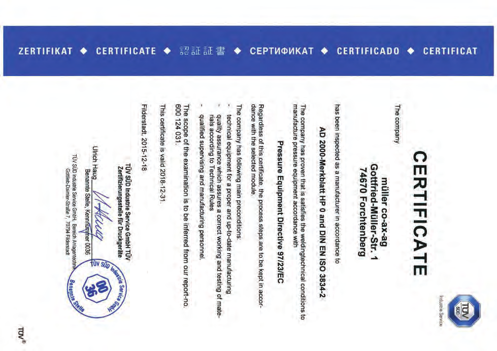 The certificte is vlid in conjunction with the min certificte from 20151103 until 20181102. Certificte Registrtion No.