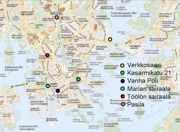 Helsingin kaupungin teknisen alan virastojen yhteinen tilahanke 5 Tarveselvitys 28.2.2013 TOTEUTUVAIHTOEHDOT Tutkittujen vaihtoehtojen sijainti 5.