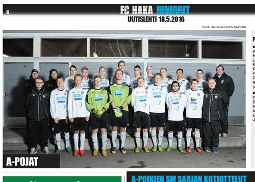 Valkeakosken Sanomien liite 2016 FC Haka junioreiden perinteinen