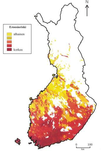 Eroosioaltteimmat alueet löytyvät lounais- ja