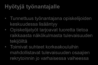 Hyötyjä työnantajalle Tunnettuus työnantajana opiskelijoiden