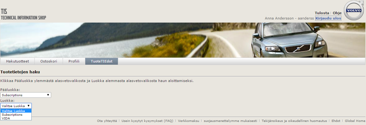 6 TUOTETIEDOT Tuotetiedot-sivulla on eri kuvaukset, erittelyt ja muut asiaan kuuluvat tiedot eri tuoteryhmistä.