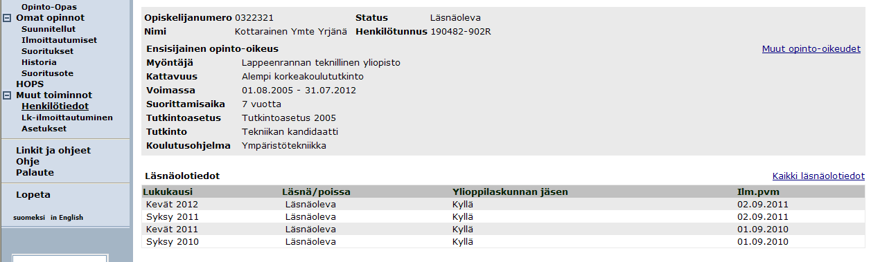 Ympäristötekniikan koulutusohjelma 2 1. Ensimmäisen HOPSin luonti ehopsia pääset tekemään WebOodin ehops-linkistä. https://weboodi.lut.fi/oodi/.