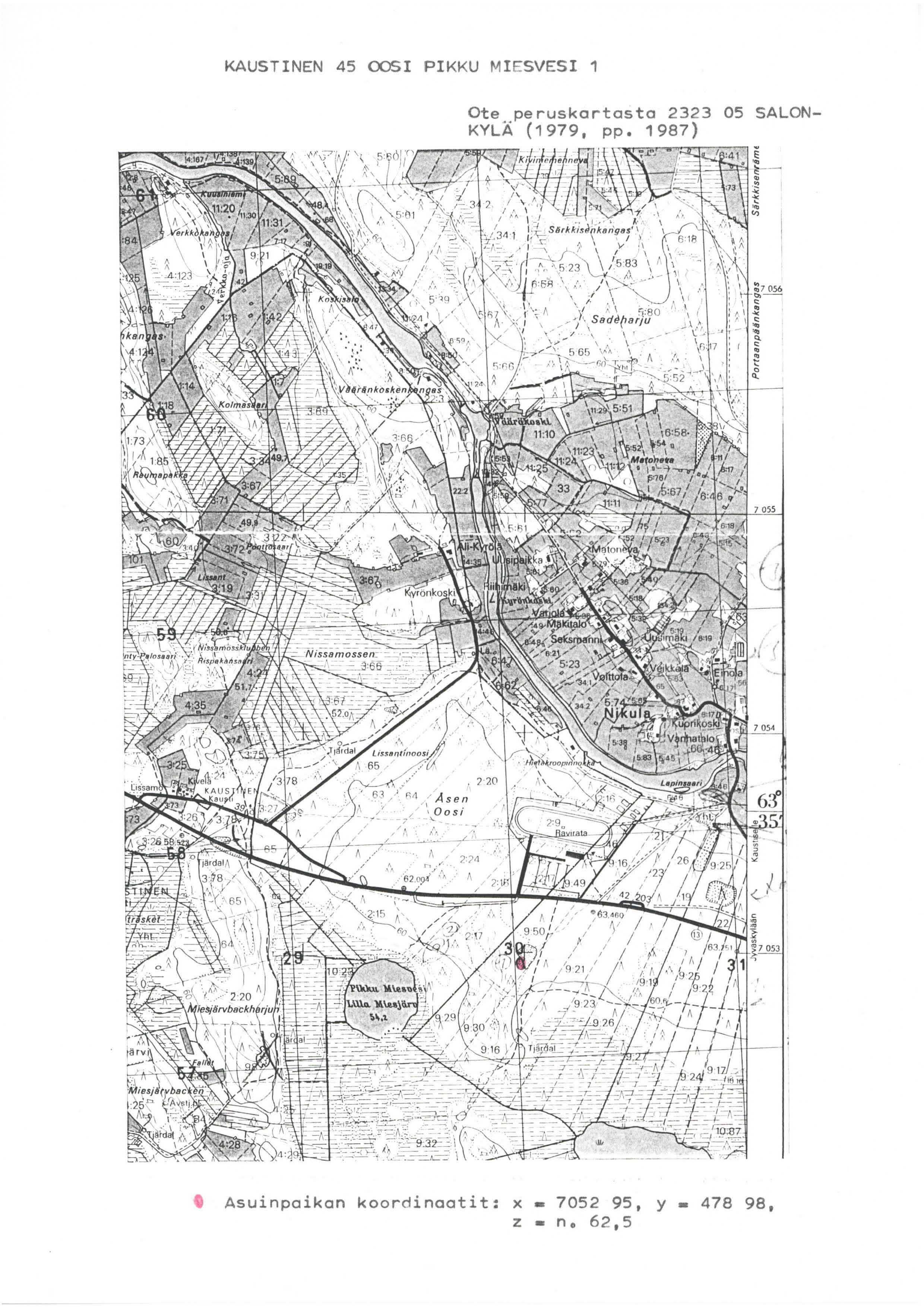 KAUSTINEN 45 COSI PIKKU MIESVESI Ote peruskartasta 2323 05 SALON KYLÄ