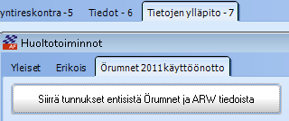 ASETUSTEN AUTOMATISOITU SIIRTO Kun versio on päivitetty, voidaan mahdolliset vanhat käyttäjätunnukset siirtää Örumnet 2011 tunnuksiksi seuraavasti.