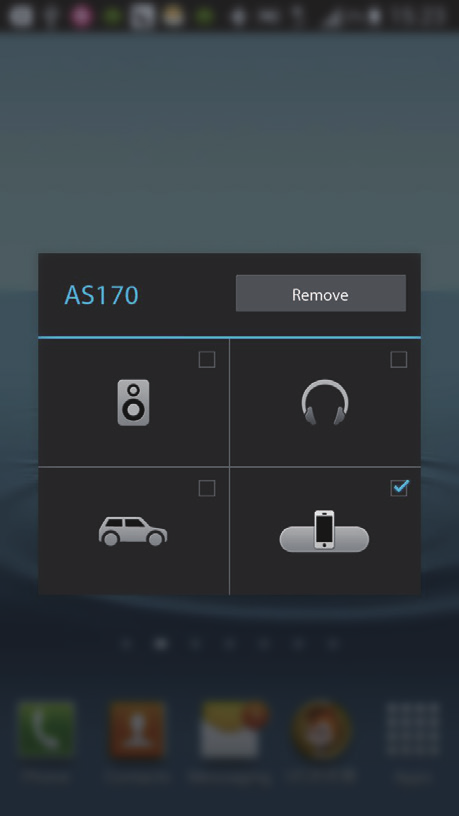 Bluetooth-kuvake ja AS130 antaa kaksi äänimerkkiä. 2 Äänen toistaminen Android-laitteella. Ääni kuuluu telakointijärjestelmästä.