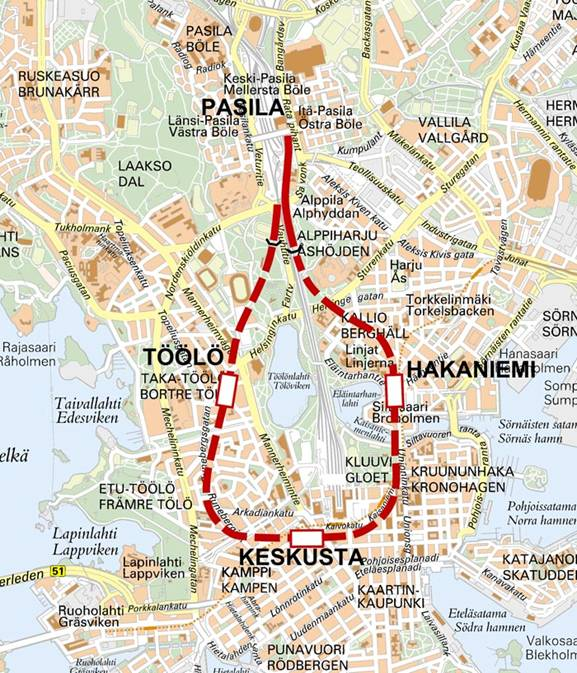 29 4 PISARARATA Pisararata on Helsinkiin suunnitteilla oleva noin kahdeksan kilometrin mittainen ratahanke.