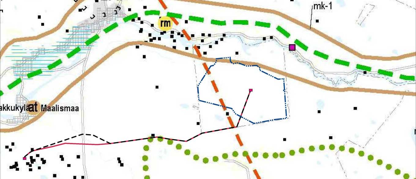 Kuva 4. Ote Phjis-Phjanmaan maakuntakaavan 2. vaihekaavalunnksesta.. Iin Pahkaksken tuulivimapuistn suunnittelualue n sitettu karttaan sinisellä pistekatkviivalla.