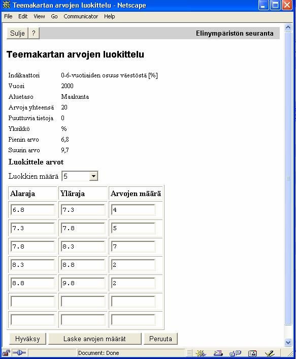 Tulokset teemakarttaan 'Haetut tulokset' sivulta, 'Valitse toiminto' valikosta valitaan kohta 'Tulokset teemakarttaan'.