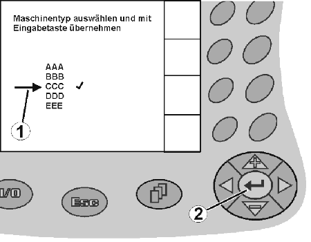 Tuotekuvaus 4.3.2 Vaihtoehtojen valinta 1. / Kohdista valintanuoli (Kuva 14/1). 2. Hyväksy valinta (Kuva 14/2). 3. Kuittaa valinta. Kuva 14 4.3.3 Toggle-toiminto Toimintojen päälle-/poiskytkentä: Paina toimintonäppäintä (Kuva 15/2) yhden kerran Toiminto päälle (Kuva 15/1).