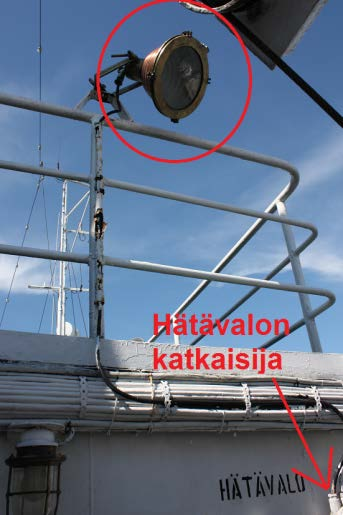 Hätävalaistus saa sähkön hätägeneraattorilta, hätäsähkötaulun kautta. 1.
