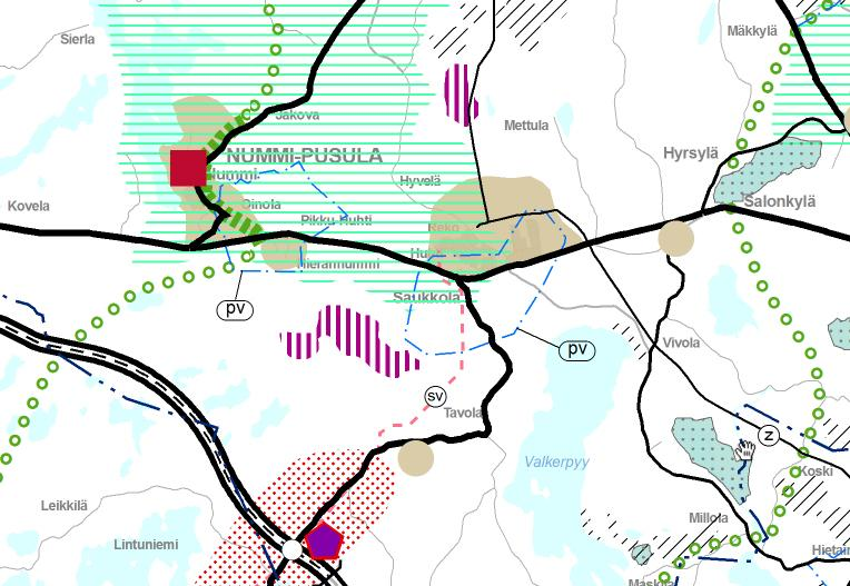 6 Saukkolan taajaman eteläinen asemakaava Uudenmaan maakuntakaavassa (vahvistettu 8.11.2006) selvitysalueeseen ei kohdistu aluevarauksia. Alue kuuluu Saukkola-Mäntsälän pohjavesialueeseen (pv).