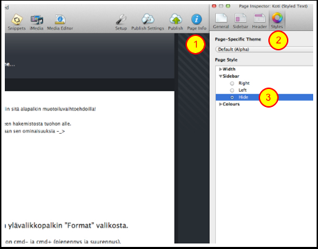 Sivun inspektori Poistamme tarpeettomasti tilaa vievän sivupalkin. 1. valitse sininen painike "Page Info" 2.