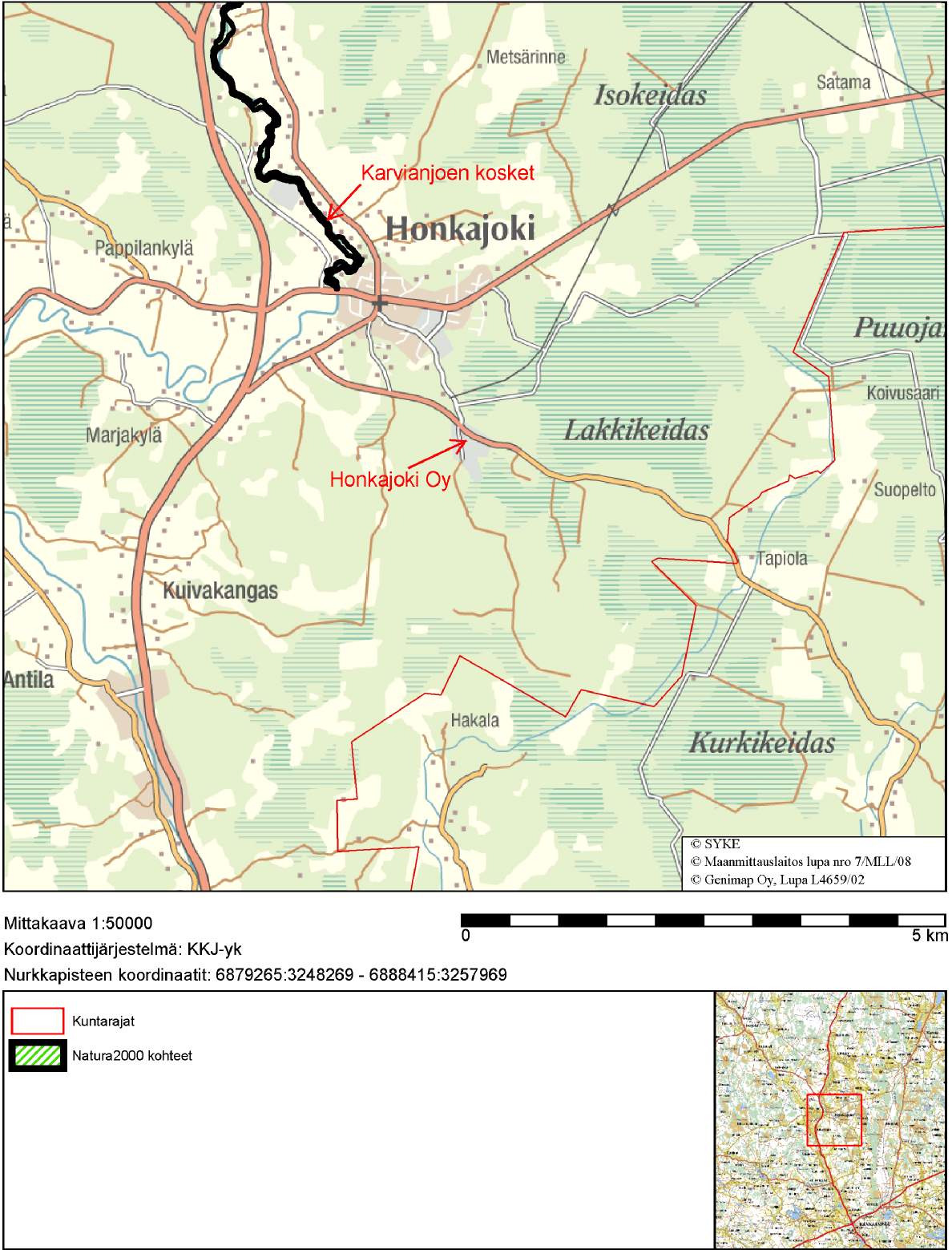 Kuva 9.12 Karvianjoen kosket Natura 2000 -alue.