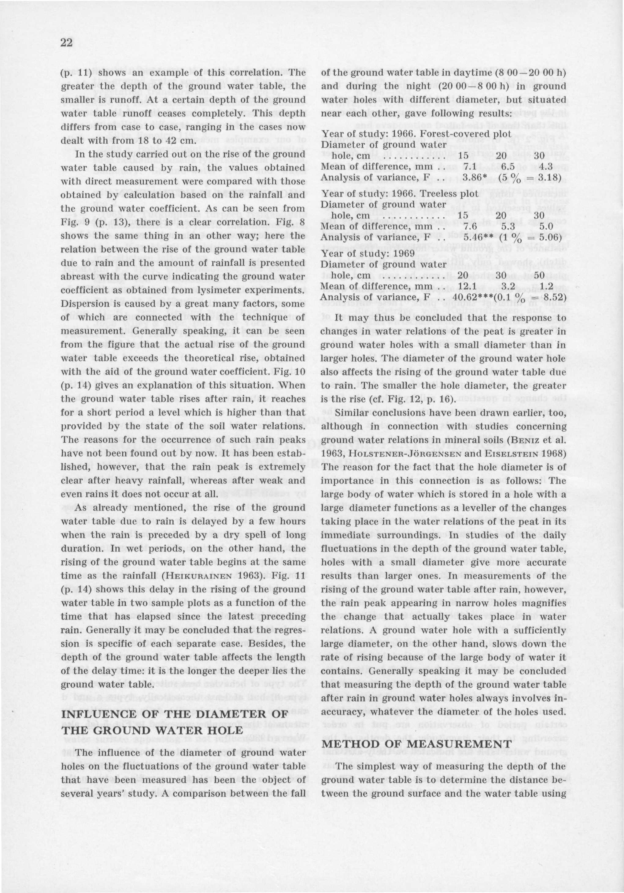 22 (p. 11) shows an example of this correlation. The greater the depth of the ground water table, the smaller is runoff. At a certain depth of the ground water table runoff ceases completely.