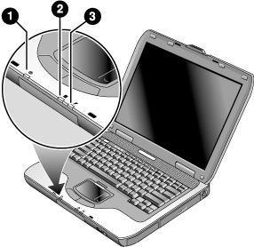 Tietokoneen käyttöönotto Merkkivalot Tietokoneen tilan merkkivalot ilmaisevat virrankäytön ja akun tilan, levyasemien toiminnan tilan sekä erikoispainikkeiden (esimerkiksi Caps Lock- tai Num Lock