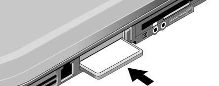 5 Lisälaitteet Ulkoisten laitteiden liittäminen PC-kortin asentaminen ja poistaminen Tietokoneen PC-korttipaikkaan voi asettaa tavallisen IIja III-tyypin PC-kortin (PCMCIA- tai CardBus-kortin).