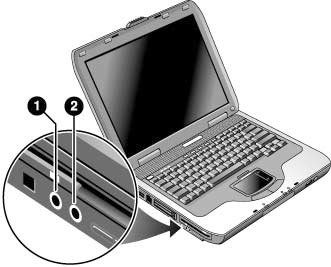 Lisälaitteet Äänilaitteiden liittäminen Voit liittää tietokoneeseen ulkoisen mikrofonin, ulkoiset kaiuttimet tai kuulokkeet.