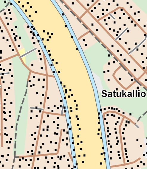 Melualue-esimerkki: Järvenpää, tie 1456, tieosa 1 (zoom) Taloja Tie Referenssipäällysteen