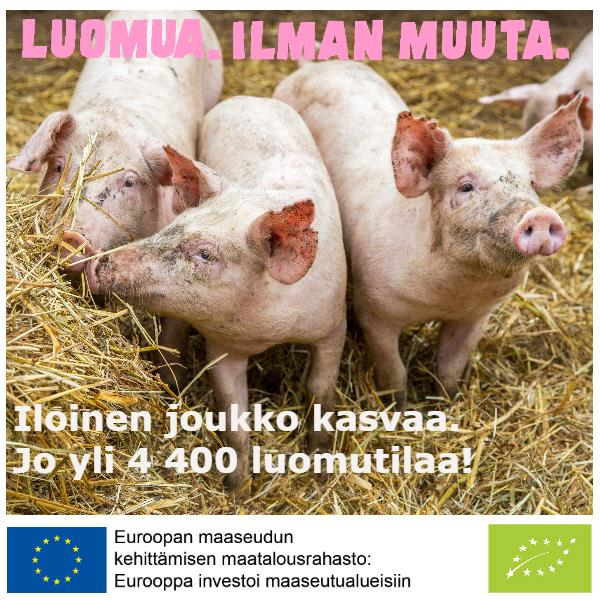 Toteutuksia Monta hyvää asiaa yhdellä valinnalla. Siitä tulee niinku mielenrauhaa. Suomalainen ruoka on puhdasta, ja luomu on vielä puhtaampaa.