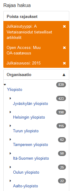 Tiedonkeruun kehittäminen Tietoja voi nyt välittää rajapintojen kautta automaattisesti CSC:n Virta-julkaisutietopalveluun Toistaiseksi vain osa yliopistoista raportoi tietoja reaaliajassa, muut