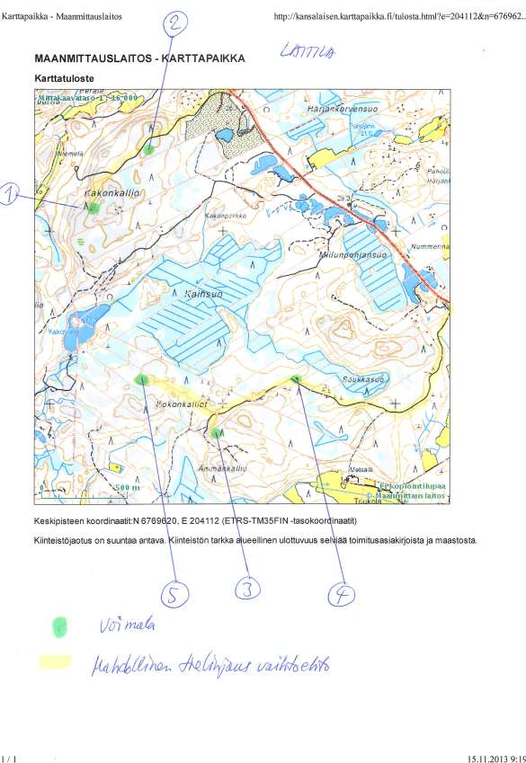 Liite 1. Inventoinnin pohja-aineistoksi saatu karttapohja (Markku Suomi 1.7.2013). Laitilan osalta on käytetty kartan kohdenumerointia.