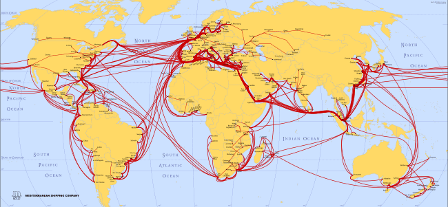 7 2.1 Konttikuljetukset Merikuljetusten käytännön hankaluutena on ollut, ettei meriteitse pääse kaikkialle maailmassa.