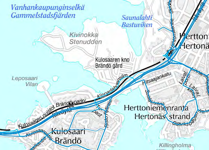 LIITE 1 / Kivinokan liikennejärjestelmän suunnitteluperiaatteet Joukkoliikenne Kivinokka sijaitsee Herttoniemen ja Kulosaaren metroasemien välissä.