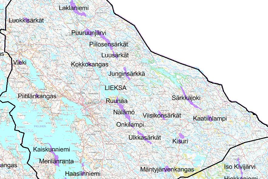 44 6.2.2 Lieksa Lieksan alueella merkittävimmät pohjavesivarat sijoittuvat Lieksan keskustaajaman itäpuoleisiin pitkittäisharjujaksoihin.
