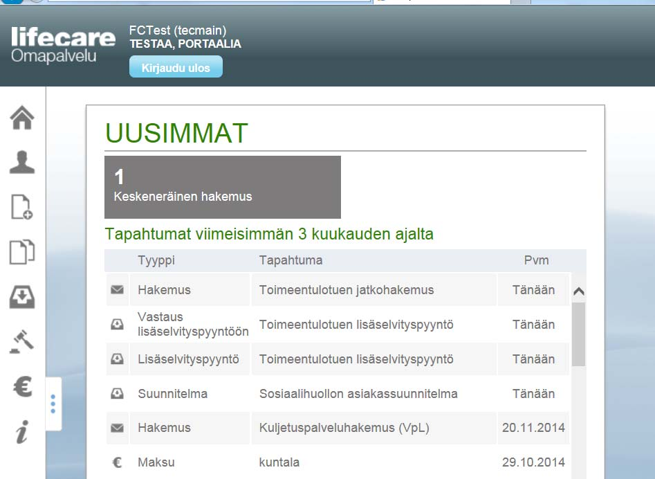 Omapalvelu / Etusivu Asiakkaalle avautuu Omapalvelun -etusivu.