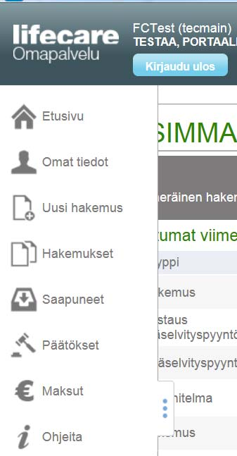 avattua/suljettua työkalupalkin levennys painikkeella).