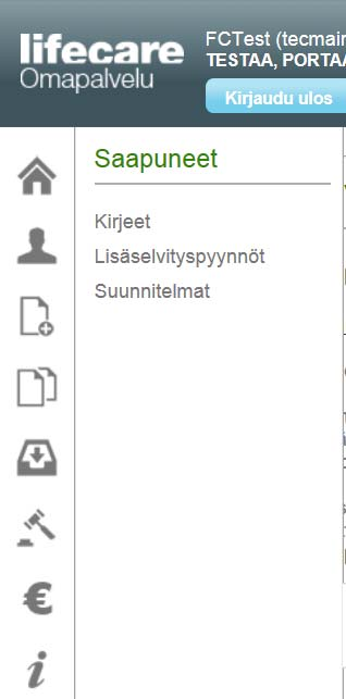 Omapalvelu / Lisäselvityspyynnöt Saapuneet -valikosta pääsee