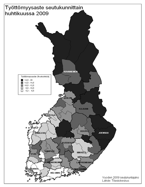 Suurinta kasvu (yli 6%) oli monissa Länsi-Suomen seutukunnissa kuten Sydösterbotten, Seinäjoki, Järviseutu ja Raasepori.