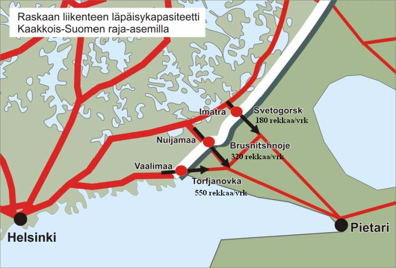 13 Kaakkois-Suomen Venäjän puoleisten raja-asemien kapasiteetti itäänpäin normaalioloissa syksyllä 2006
