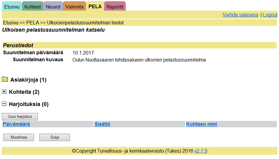 HARJOITUSTIETOJEN LISÄÄMINEN Valitse suunnitelma, johon pidetty