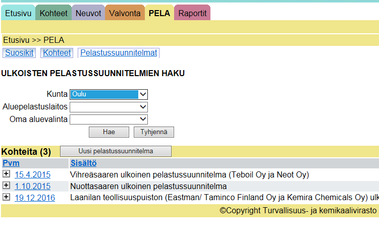 suunnitelma. HUOM! Kemuun tallennetaan VAIN uusin suunnitelma.